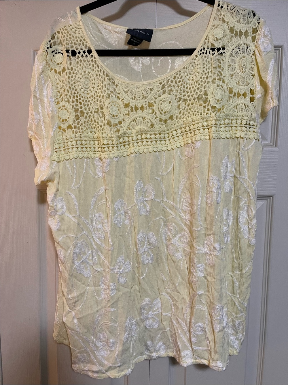 Pale Yellow Crochet Yoke Floral Blouse